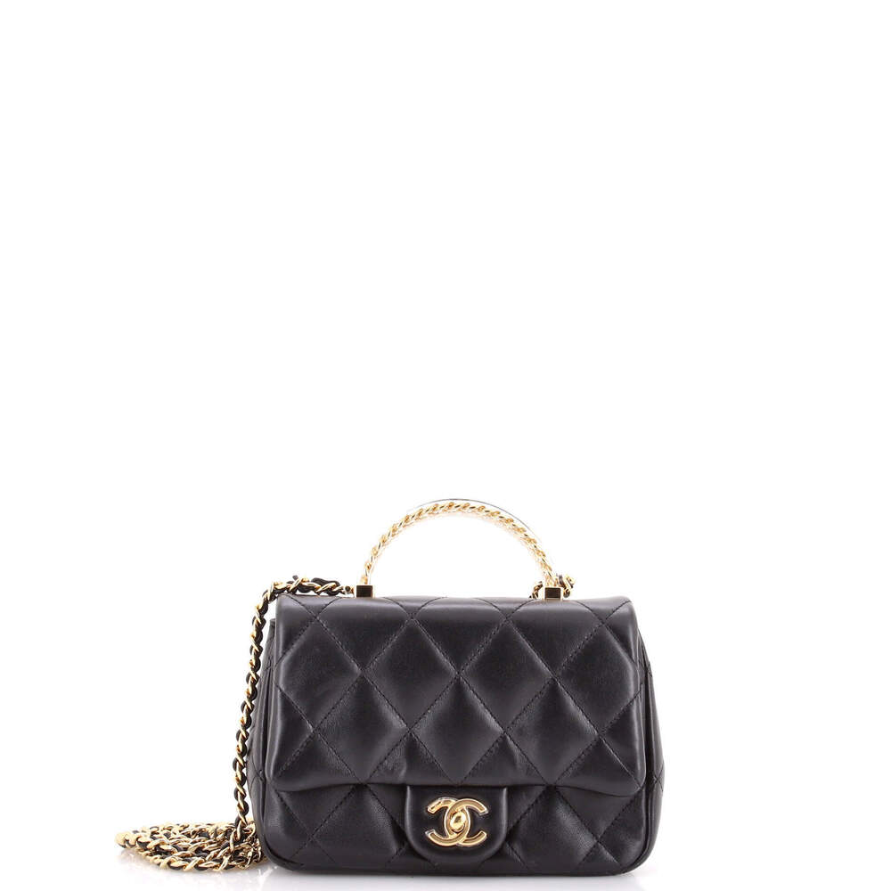Chanel Small Resin Chain Top Handle Flap Bag Quilted Lambskin